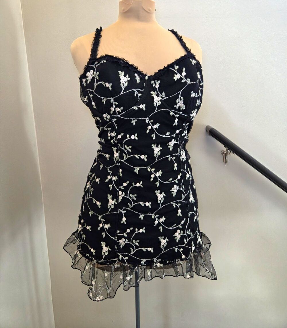 Dollskill x Widow Protected Aura Floral Embroidered Slip Lace Dress Goth Vamp
